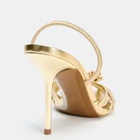 ZA 2026 Nouvelles mules à talons pointus pour femmes, motif fleur dorée, sandales sexy à enfiler pour le printemps