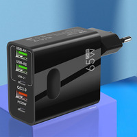 Chargeur de téléphone portable 65W avec prise EU/US, boîte nettoyée, 3USB+2PD, adaptateur secteur 5v2a, charge rapide, multi-ports, type C