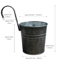 Pot de fleurs suspendu vintage noir vieilli en métal, avec crochet en fer galvanisé, pour balcon, balustrade, clôture, décoration de jardin