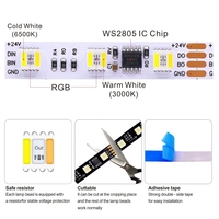 Bande LED en cuivre programmable WS2805 RGBW 12V/24V 5-en-1 5050 IP20, lumière douce et colorée, en stock