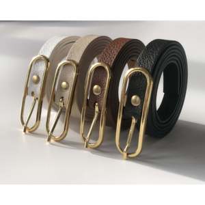 Cinturón Delgado de Mujer con Hebilla en Forma de D, en Blanco, Beige, Marrón y Negro, Estilo Casual, Herrajes de Aleación, Cinturones de Tela - Product Image 2