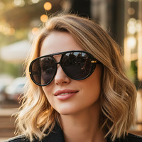 Lunettes de soleil oversize de luxe pour femme, style pilote punk, double pont creux, noir et jaune, en métal, collection 2025