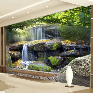 Papel tapiz impreso con Mural personalizado, paisaje de cascada, Fondo de sala de estar, rollos de papel de pared, pintura de pared Natural moderna, lienzo