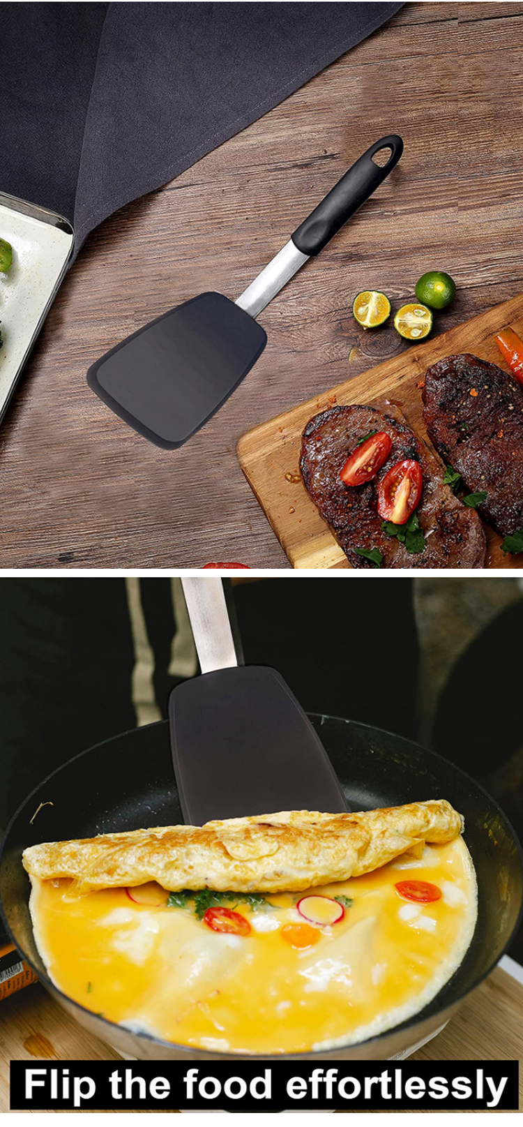 Silicone Turner Spatula Resistant Flexible Rubber Kitchen Cooking Utensil Egg Turner Pancake Flippers Pile Turner