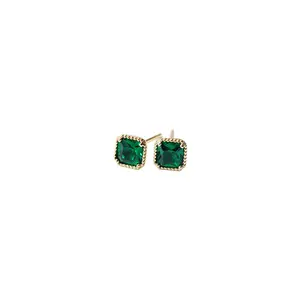 Rainbowking anting-anting hijau giok persegi gaya minimalis INS mewah Niche cahaya emas 14K perhiasan anting-anting perak Sterling S925