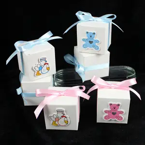 Blue Candy Boxes Angel Bear Gift Box Christening Wedding Decoration Table for Baby Shower Baptism Birthday First Communion Paper