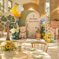 Kit de décoration moderne pour fête d'anniversaire de bébé sur le thème de la forêt (ours, girafe) vert sauge, impression numérique, toile de fond pour le centième jour de bébé KT