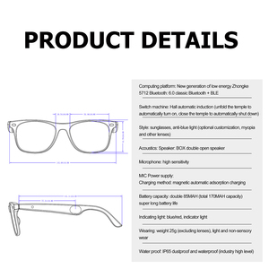 Gafas inteligentes personalizadas ODM AI <span class=keywords><strong>con</strong></span> traducción de vídeo en tiempo Real <span class=keywords><strong>sonido</strong></span> HIFI IP67 resistente al agua 170mAh batería precio al por mayor - Product Image 2