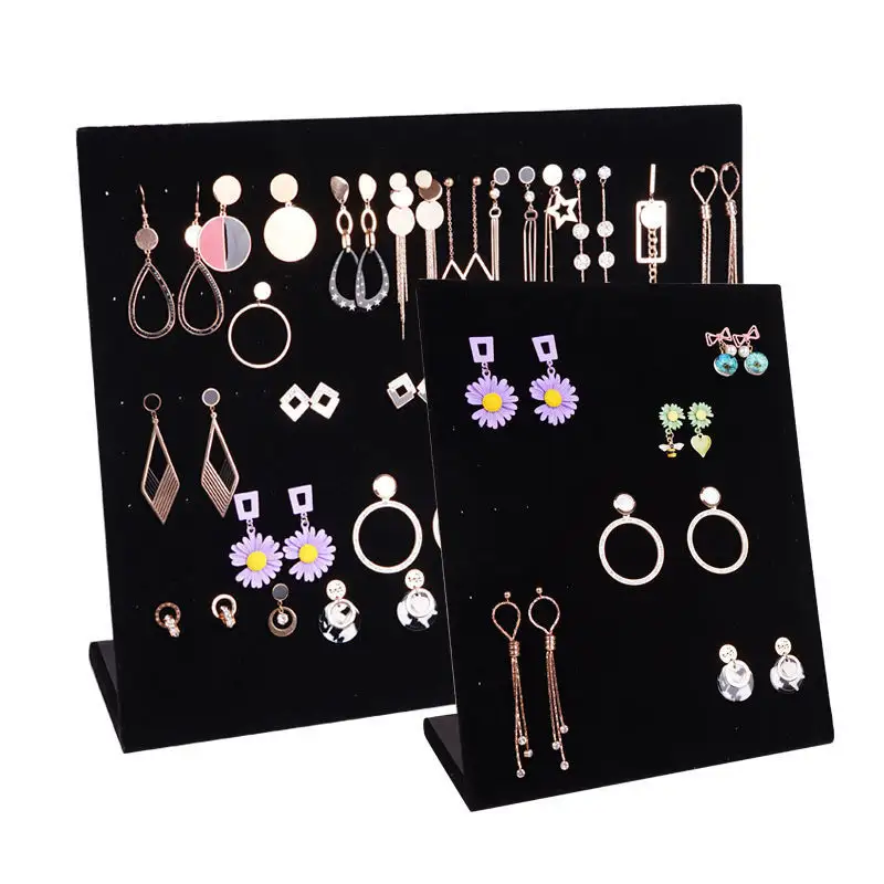 Fashion Black Necklace Velvet L Shape Earring Display Tray Studs Jewelry Accessories Holder Stand for Earrings