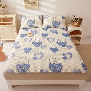 Drap plat de <span class=keywords><strong>lit</strong></span> froid en tissu antidérapant en soie de glace durable lavable en Machine douce couvre-<span class=keywords><strong>lit</strong></span> en Latex de 5mm d'épaisseur avec deux taies d'oreiller - Product Image 5