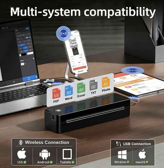 Wholesale Portable A4 Mini Portable Thermal Printer Wireless Handheld Inkless Document and Photo Printer for Business Trip