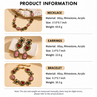 Parure de bijoux vintage plaqué or émail floral pour femme, collier cœur en strass, boucles d'oreilles pendantes, bracelet, cadeau de mariage et de fiançailles