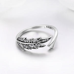Bague en argent Sterling 925 pour femme, anneau ouvert Vintage avec ailes d'angle - Product Image 3