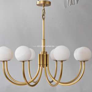 Lustre globe classique <span class=keywords><strong>en</strong></span> <span class=keywords><strong>albâtre</strong></span>, style rétro, 6 et 8 lumières, bras <span class=keywords><strong>en</strong></span> laiton, suspension de luxe, sphère <span class=keywords><strong>en</strong></span> marbre naturel, lampe suspendue pour salon - Product Image 4