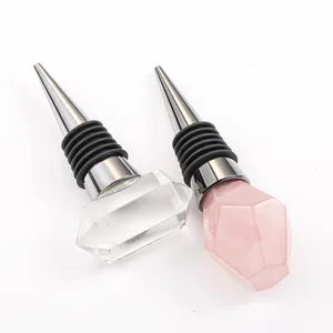 Harga Pabrik Batu Permata Kristal Anggur Stopper Grosir Pink Mawar Bening Kuarsa Whiskey Vakum Anggur Botol Stopper Aksesoris Bar