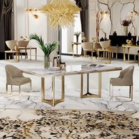Mesa de Comedor Moderna de Lujo en Oferta con Cubierta de Mármol Blanco, Muebles para el Hogar