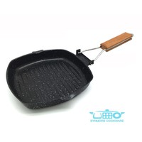 Meilleure Vente : Barbecue Coréen Moderne Antiadhésif Circulaire 24cm en Acier Carbone Écologique avec Poignée Pliante en Bois et Fond en Fonte pour Gaz