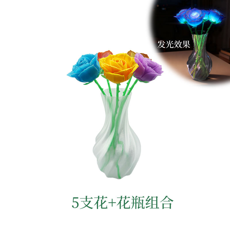 Juego de 5 flores + jarrón de colores aleatorios