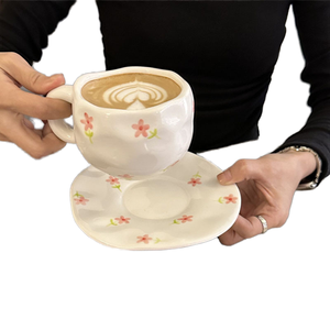 Venta al por Mayor de Fábrica, Taza de Cerámica Hecha a Mano Irregular de 280 ml, Juego de Tazas de Café de Cerámica Hechas a Mano con Plato - Product Image 1