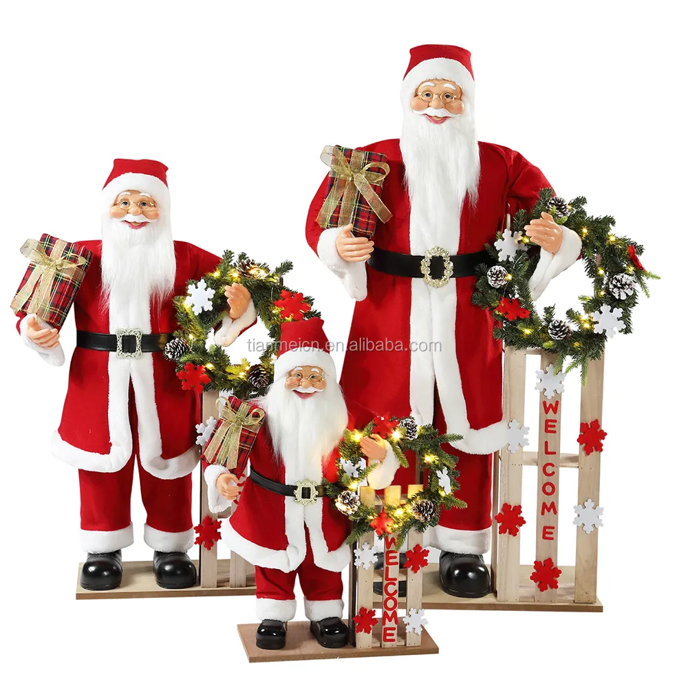 60/90/120cm Christmas Standing Santa Claus with Light Ornament Decoration Festival Holiday Figurine Collection Traditional Xmas