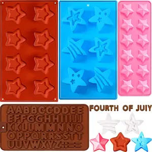 Moldes de silicone com estrelas, 4 peças, moldes patrióticos de 4 de julho, de silicone, para fondant, chocolate, bolo
