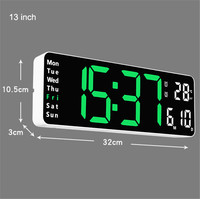 Grande télécommande numérique LED 13 ''Design moderne forme carrée 30mm d'épaisseur plaque horloge murale pour enfants multifonctionnelle