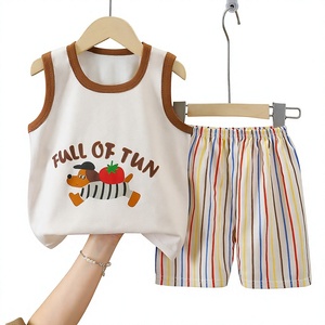 Ensemble gilet et short en coton pour enfants, motif dessin animé, nouvelle collection été, vente en gros, deux pièces pour filles et garçons - Product Image 1