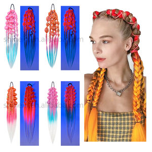Shinein 24 Inch Handmade Twist Lantern Bubble Braids Pony Hairpiece Synthetic Colorful Jumbo <strong>Braiding</strong> <strong>Hair</strong> Extensions - Product Image 5
