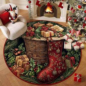 Simpatico cartone animato stampato bassotto Corgi gonna albero di natale retrò rosso tappeto corto di peluche - Product Image 5