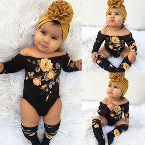 Bebé recién nacido chica hombro flor mameluco + calentadores de la pierna trajes <span class=keywords><strong>ropa</strong></span> - Product Image 6