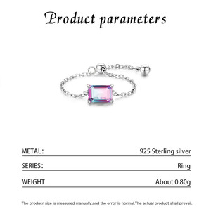 S925 <b>Silver</b> <b>Emerald</b> Cut Crystal Prong Setting Minimalist Gemstone Everyday Wear Gradient Color Rectangular Stone <b>Ring</b> - Product Image 2