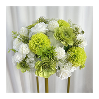 Bouquet de fleurs artificielles classique blanc et vert citron, roses et dahlias mélangés, centre de table de mariage fait main