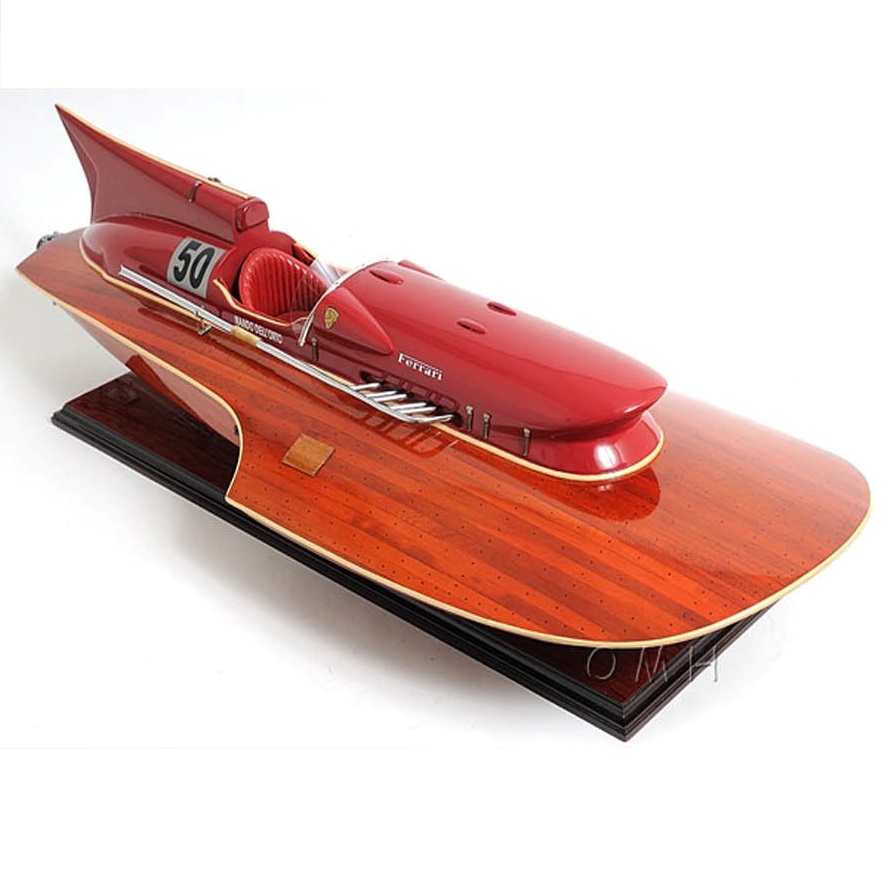 FerrariHydroplane Model Ship Painted 90 cm Handcrafted Wooden with Display Stand, Collectible, Decor, Gift, Wholesale