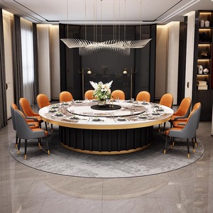 <span class=keywords><strong>Tavolo</strong></span> da Pranzo di Lusso in Acciaio e Pietra con Piatto Girevole Elettrico e Piano Cottura a Induzione, Pieghevole per 8 Persone, per Casa, Hotel e Villa - Product Image 2