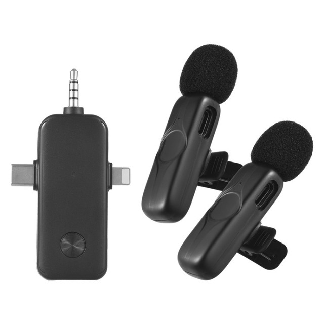Wireless Lavalier Microphone System Dual Microphone Noise Reduction  Built-in DSP Chip 2.4GHz Wireless Transmission