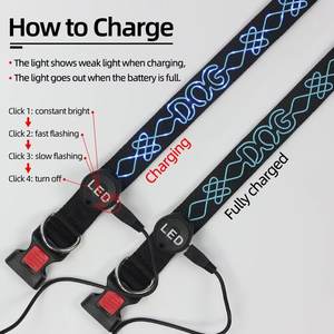 Petit Moyen Grand Motif Solide Rembourré Nuit Marche Rouge Bleu Nylon Rechargeable LED Collier de Chien - Product Image 5