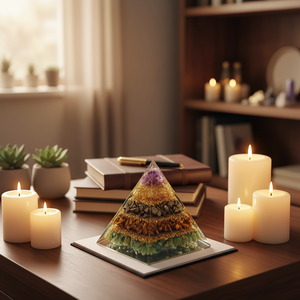 Nouveauté 2025 : Figurine Pyramide de Manifestation de Richesse et d'Abondance en Pierres Précieuses – Améthyste, Pyrite, Œil de Tigre, Citrine, Jade Vert – Pour la Prospérité - Product Image 3