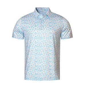 เสื้อโปโลแขนสั้นพิมพ์ลายสำหรับผู้ชาย สีฟ้าอ่อน ลายจุด ระบายอากาศได้ดี ทรงปกติ - Product Image 3