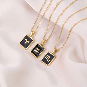 Collar de Acero Inoxidable con Colgante de Esmalte de los 12 Signos del Zodiaco, Joyería Hecha a Mano, Collar Cuadrado con Horóscopo, Regalo de Joyería - Product Image 2