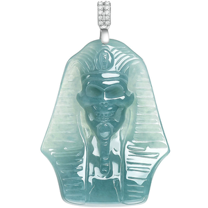 Collar con colgante tridimensional de faraón egipcio en azul esmeralda natural, jadeíta de calidad hielo. - Product Image 3