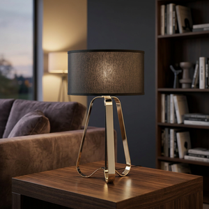 Modern Beige Linen Drum Shade <b>Table</b> <b>Lamp</b> Gold Metal Base E27 LED Switch Control Eco-Friendly Eye Caring Bedroom Decorative - Product Image 3