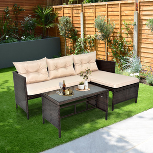 Conjunto de Muebles de Jardín Db Outdoor de Mimbre Sintético, 3 Piezas, Sofá Seccional Negro con Cojines Color Caqui, Muebles de Patio Contemporáneos - Product Image 4