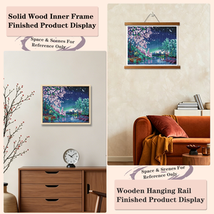 Kit de Pintura de Diamantes, Paisaje Nocturno con Flores de Cerezo, Taladro Redondo, Taladro Completo, Arte DIY con Marco, Forma Rectangular - Product Image 5