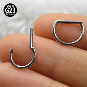 D Shape ASTM F136 Titanio con bisagras Septum Nariz Clicker Piercing Anillos flatback 18g