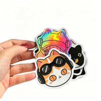 Autocollants en vinyle découpés sur mesure holographiques, étiquettes adhésives avec logo de dessin animé, imperméables, pour cadeaux et artisanat, toutes tailles, vente en gros en vrac