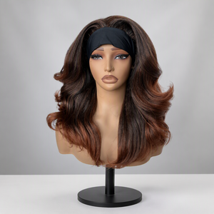 Parrucche sintetiche con <span class=keywords><strong>frangia</strong></span> riccia e fascia per capelli # MT1B-30 Parrucche Sintetiche Ondulate Yaki a Strati, Colore Ombre Ginger Brown Auburn, per Donne di Colore - Product Image 2