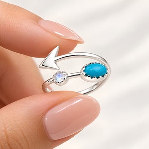 Anillo de Plata de Ley 925 Turquesa – Diseño de Flecha con Acento de Piedra Lunar, Joyería con Piedras Preciosas - Product Image 4