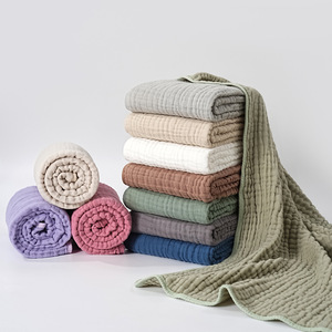 Couverture bébé <span class=keywords><strong>en</strong></span> mousseline de coton pur 6 couches, couleur unie, bordure côtelée, pour nouveau-né, langer et serviette de bain - Product Image 2