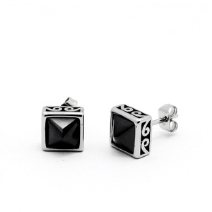 yunnique Cube <b>Stud</b> <b>Earrings</b> <b>Black</b> White Geometric Titanium Steel Bezel Setting Fashion Jewelry For Men Women - Product Image 1