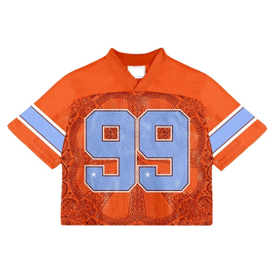Maillot de football personnalisé pour homme en mesh, col en V, respirant, polyester, manches courtes, impression de numéros d'équipe, style rétro streetwear, été - Product Image 6